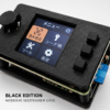 NodeAxe SeedSigner — Black OpenFrame SeedSigner in a black NodeAxe open-frame case with joystick and three buttons.