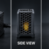 NodeAxe 50 Essential power enclosure shown from front, side and rear.